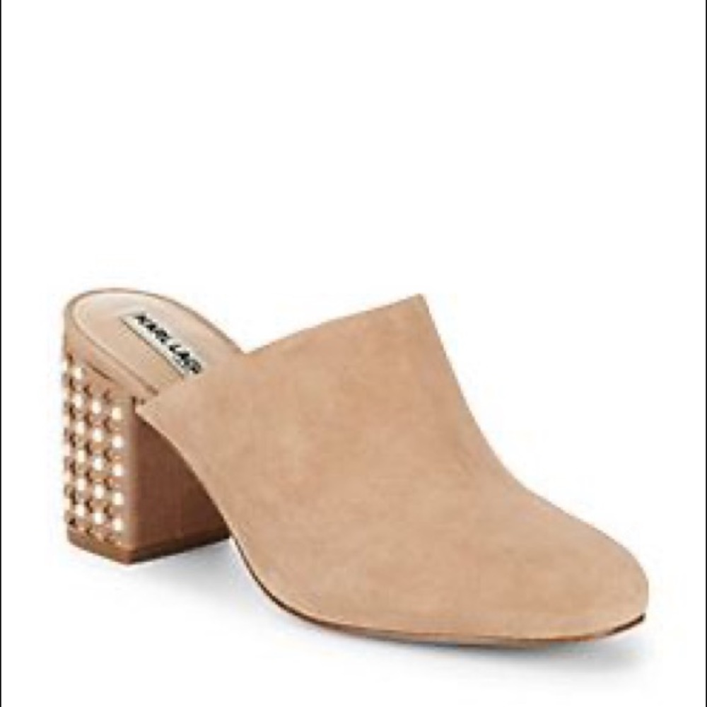Karl Lagerfeld Paris suede SERIN mules with pearl heel embellishments